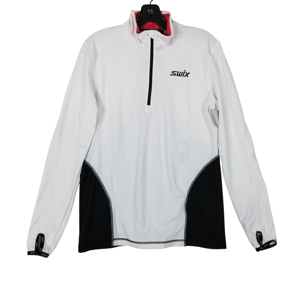 Swix 1/4 Zip Pullover Women Large White Black Colorblock Nordic Ski Base Layer